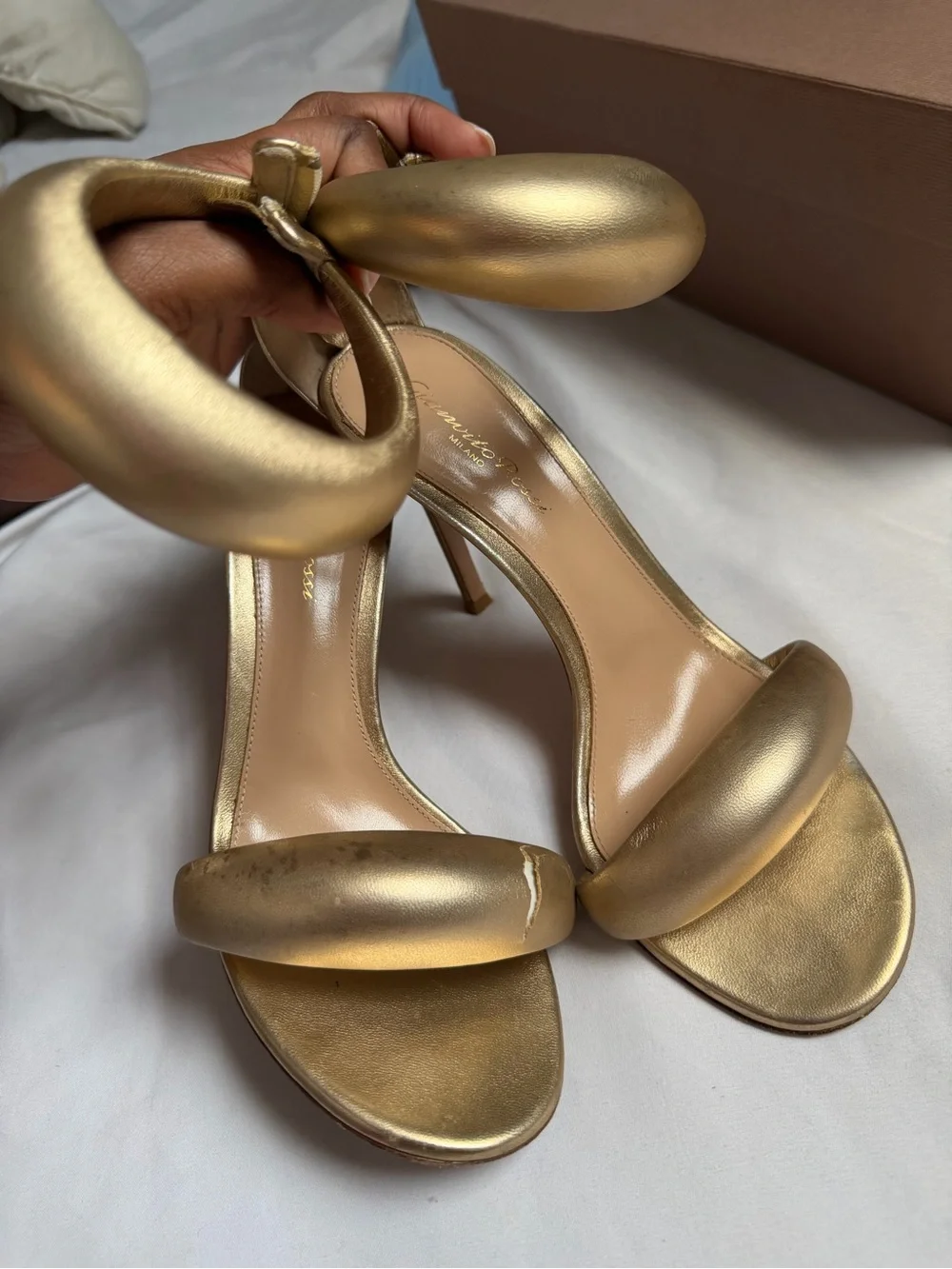 Bijoux Ankle-Strap Metallic Leather Stiletto Sandals